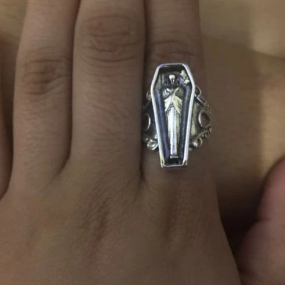 Vampire Coffin Silver Ring - Adjustable - Picture 4 of 16